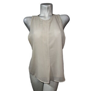 ESTAM Top Women's Size S/M Beige Polyester Double Layer Panel Sleeveless Blouse